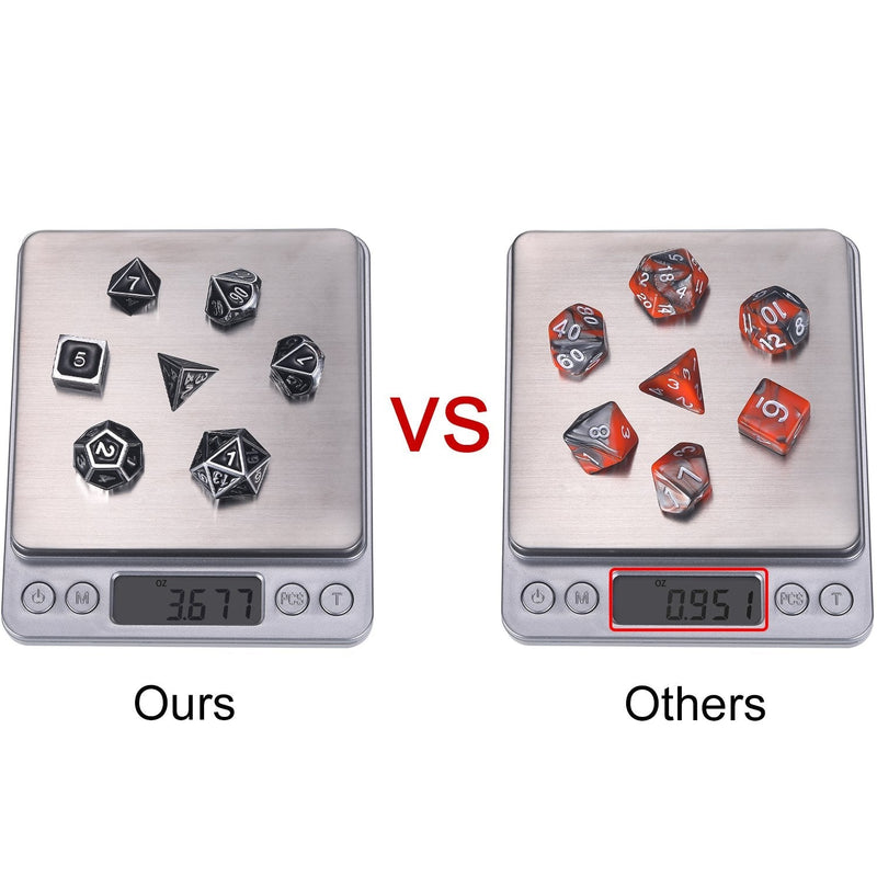 7 Die Metal Polyhedral Dice Set DND Role Playing Game Dice Set with Storage Bag for RPG Dungeons and Dragons D&D Math Teaching Shiny Silver and Black - BeesActive Australia