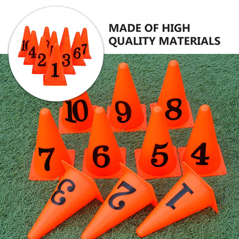 BESPORTBLE 10 Pcs Football Training Cones Plastic Traffic Cones Sport Training Agility Marker Cone with Numbers for Soccer Skating Basketball Indoor Outdoor Game Orange - BeesActive Australia