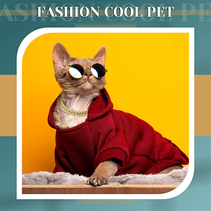 2 Pieces Gold Cat Dog Chain Collar and Sunglasses Set Rhinestone Cuban Collar Chain with Design Secure Buckle Retro Round Glasses for Dogs Cats Party Cosplay Costumes Funny Photo Props 16 Inch - BeesActive Australia