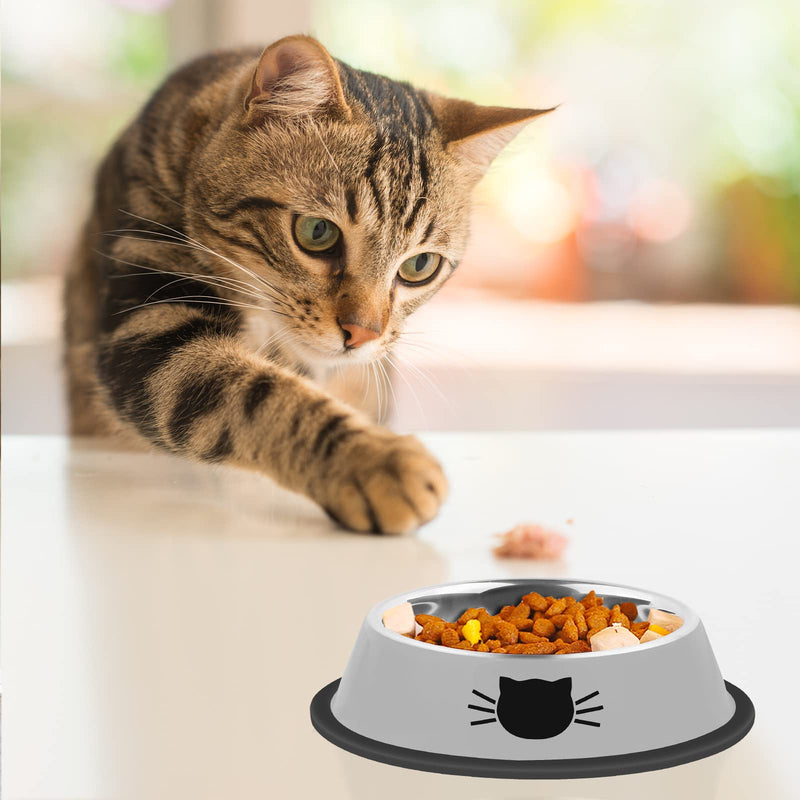 Serentive 2Pcs Cat Bowls Non-Slip Stainless Steel Small Cat Food Bowls Unbreakable Thicken Cat Feeder 13Oz Cat Dishes Suitable for Indoor Small Pets Removable Rubber Base Easily Silver - BeesActive Australia