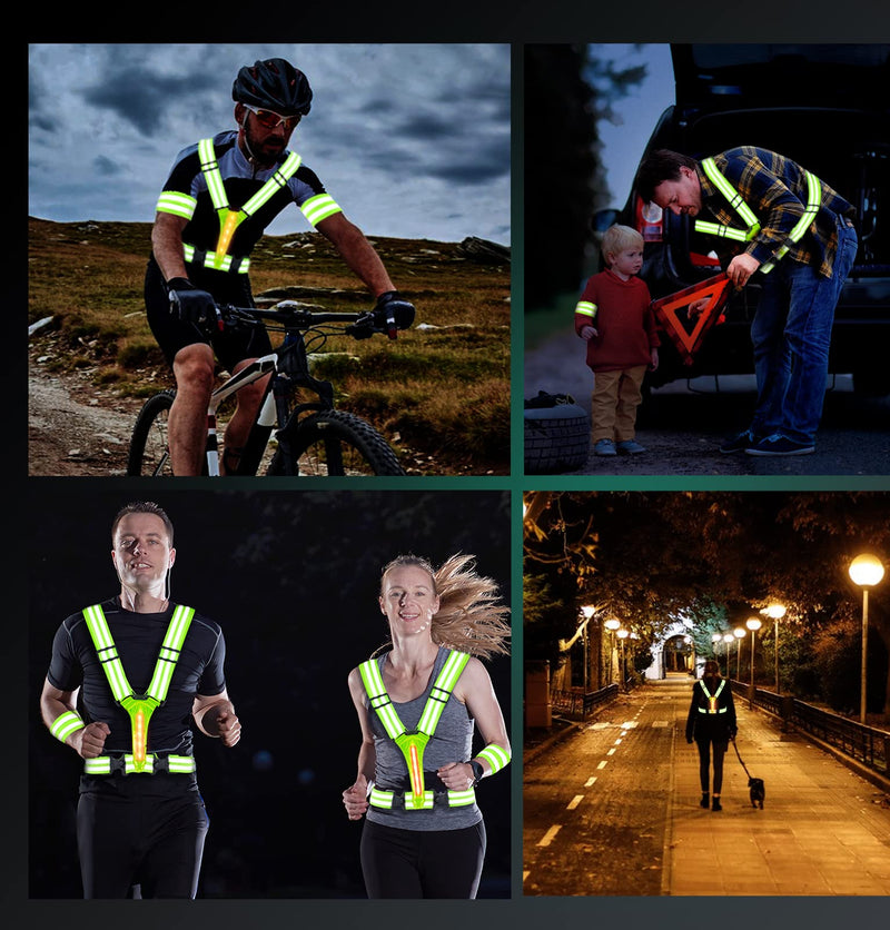 UPBOXN Reflective LED Running Vest, USB Rechargeable with 3 Light Modes, High Visibility Light Up Vest with 2 Reflective Elastic Bands, Adjustable Safety Gear for Night Running, Cycling (Men & Women) - BeesActive Australia