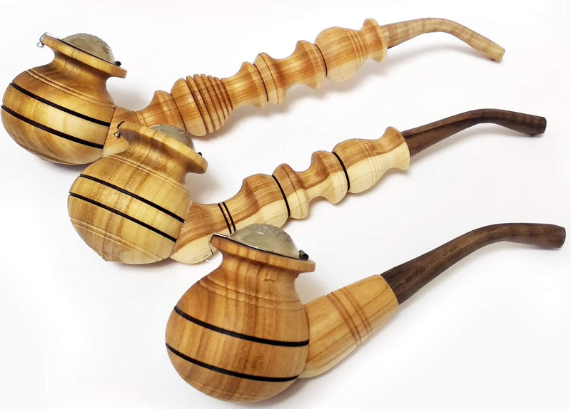 Set of 3 Wooden Tobacco Smoking Pipes Different Size 7, 10, 14 cm Long Carved Handmade Pipe - BeesActive Australia