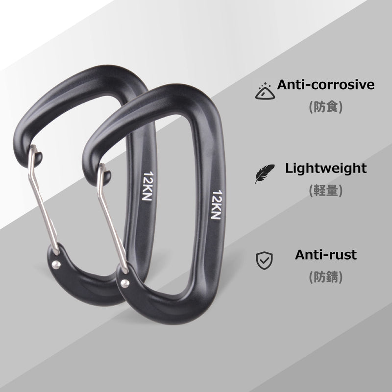Azarxis Carabiner Clips, 12 25KN Aluminium D Ring Heavy Duty Lightweight Caribeaners for Hammock, Camping, Hiking, Outdoor, Gym, Dog Leash, Backpack, Harness 12KN - Wiregate - Blue - 4 Pack - BeesActive Australia