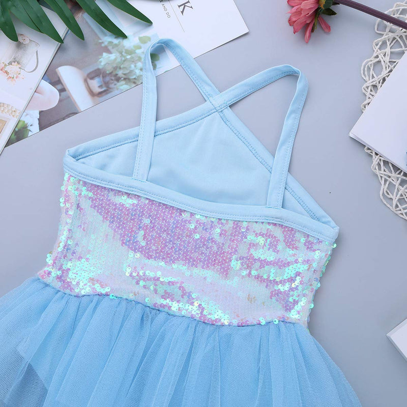 [AUSTRALIA] - Alvivi Girls Kids Sequined Halter Ballet Tutu Dress Leotard Skirt Ballerina Dance wear Costumes 7-8 Sky Blue 