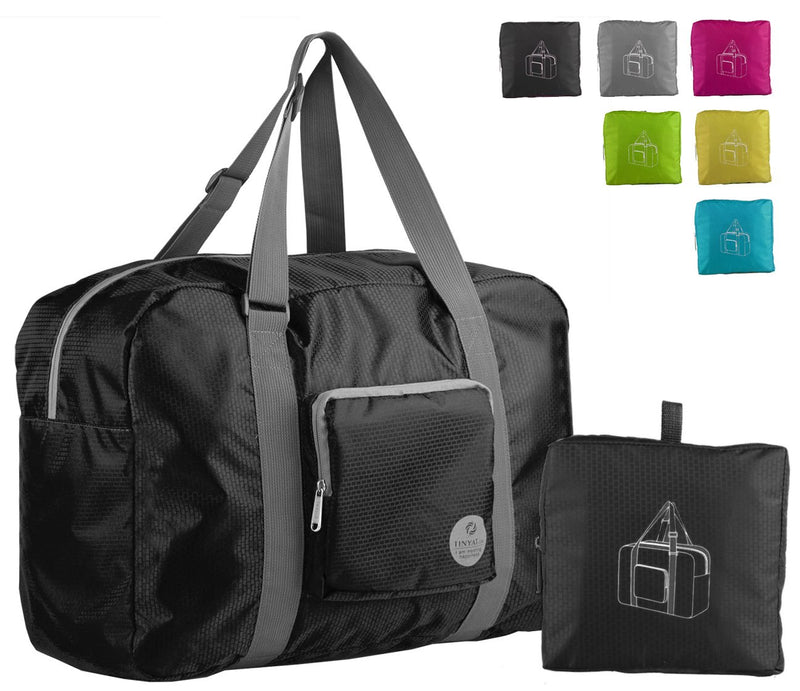 Wandf Foldable Travel Duffel Bag Luggage Sports Gym Water Resistant Nylon A-Black - BeesActive Australia