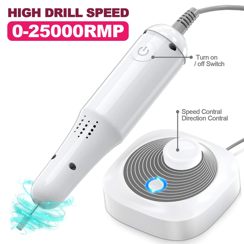 Professional Nail Drill Machine，25,000RPM Electric Nail File for Acrylic Gel Nails,with Two Direction Rotation, Unique Shape Design for Home Salon Use(with 4 Pcs Nail Sand Bands) - BeesActive Australia