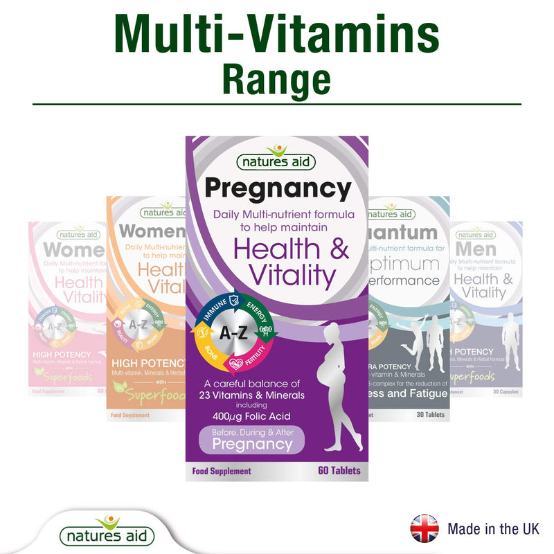 Natures Aid Pregnancy Multi-Vitamins and Minerals Tablets (23 Essential Vitamins and Minerals, 60 Tablets, Before, During and After Pregnancy, Vegan Society Approved, Made in the UK) - BeesActive Australia