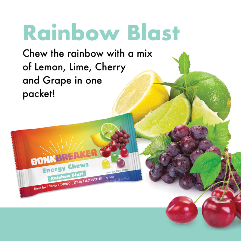Bonk Breaker Energy Chews, Dairy-Free, Gluten-Free Ingredients to Provide Quick Energy and Focus, 1 Box of 10 Packets, Rainbow Blast - BeesActive Australia