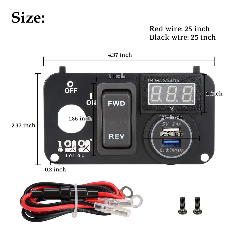 10L0L Golf Cart Key Switch Console Plate Panel for EZGO TXT PDS 2003-up Electric, Equipted Forward Reverse Switch & LED Digital Voltmeter & 12V 3.0 Fast Charger Dual USB Socket - BeesActive Australia