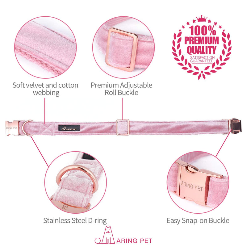 ARING PET Dog Collar and Leash, Velvet Dog Collar and Leash Set, Soft & Comfy, Adjustable Collars for Dogs Medium Pink - BeesActive Australia