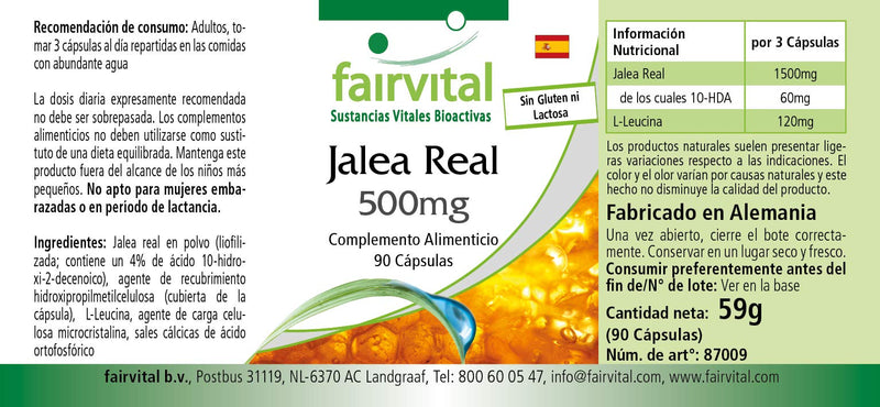 Fairvital | Royal Jelly Extract 500mg - HIGH Dosage - 90 Capsules - standardised to 4% 10-DHA - BeesActive Australia