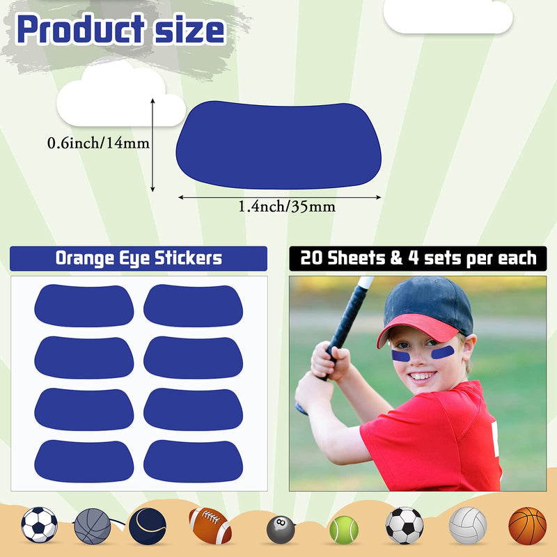 160 Pieces Sports Eye Black Stickers for Kids Football Eye Black Lettering Softball Baseball Face Stickers Lacrosse Fans Eye Strips with 2 Pencils for Party Game Sport Supplies (Blue) Blue - BeesActive Australia