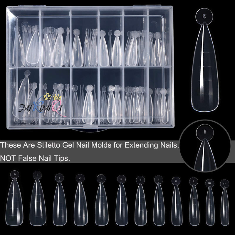 MIKIMIQI Dual Nail Forms Set Poly Gel Quick Building Nail Kit, 120Pcs Stiletto Gel Nail Molds with 10Pcs Acrylic Nail Tips Clips 1Pc Dual-Ended Poly Extension Gel Brush Nail File for Polygel Extension - BeesActive Australia