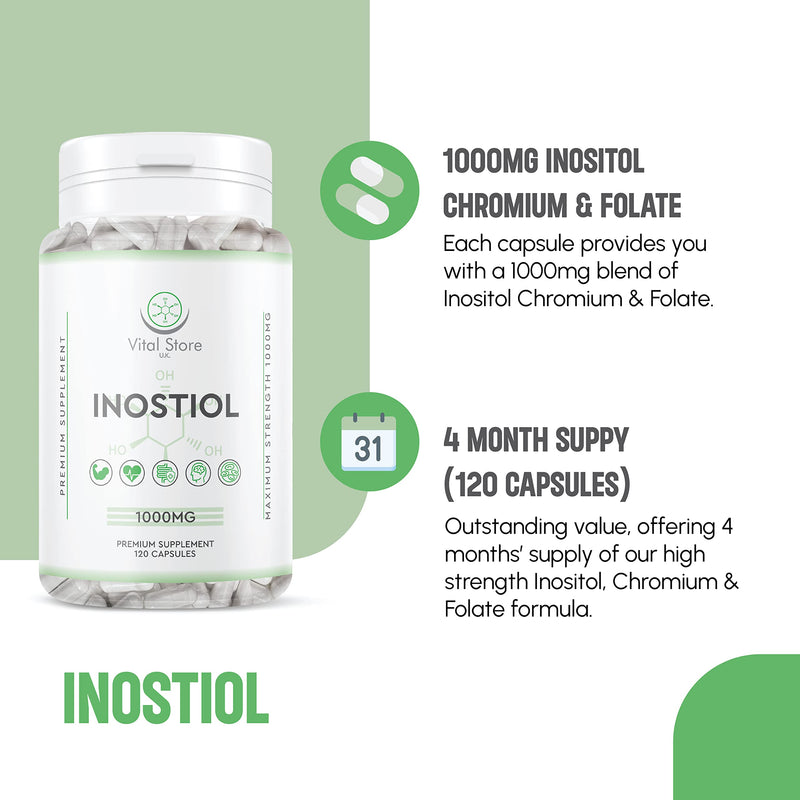 Inositol with Chromium & Folate 1000mg Vegan Capsules -120 Days Supply 4 Months - Vitamin b8 Vegan High Strength - UK Manufactured - BeesActive Australia