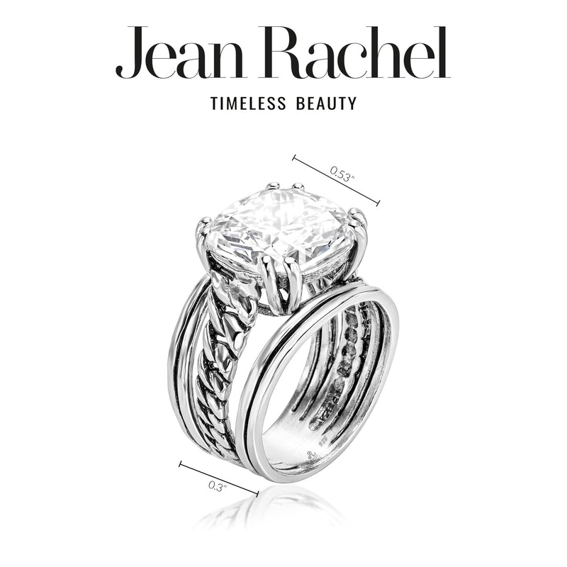 925 Sterling Silver Statement Ring White Cushion Shaped Cubic Zirconia CZ Organic Look Vintage Antique Look Hypoallergenic Nickel and Lead-free Artisan Handcrafted Designer collection, Made In Isra 0 8 - BeesActive Australia