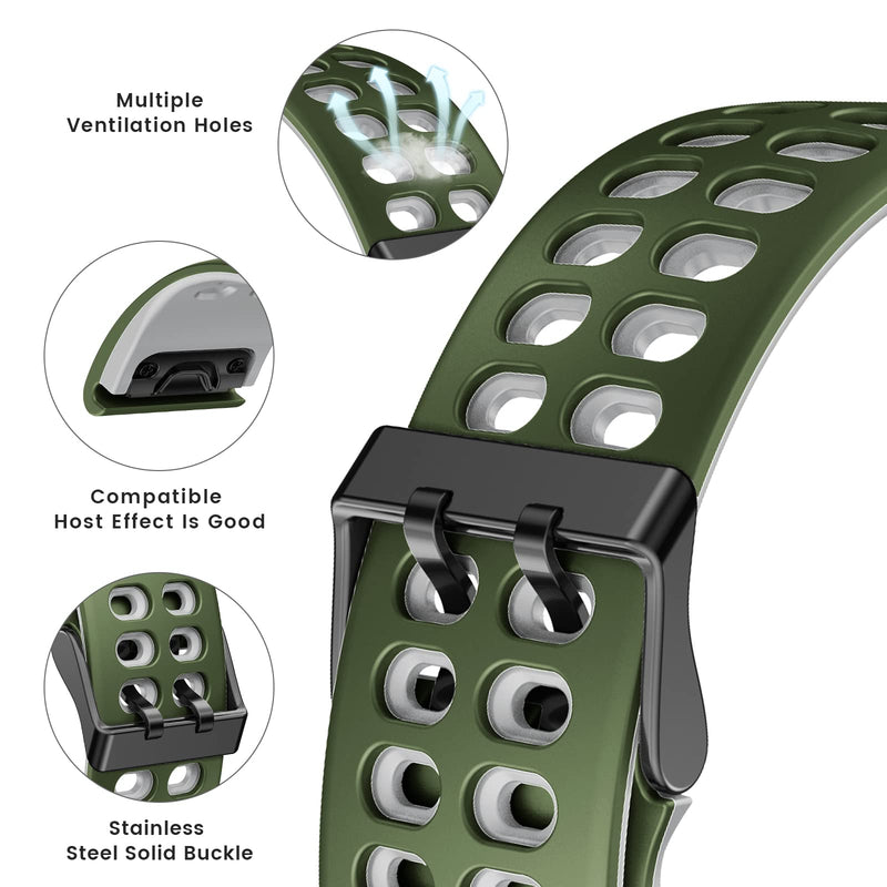 CUZOW Watch Band for Fenix 6 Pro/Fenix 6/Fenix 5/Fenix 5 Plus/Forerunner 945/Forerunner 935/Approach S60/Quatix 5, 22mm Quick Release Silicone Breathable Watch Strap Accessories (Green-Black) - BeesActive Australia
