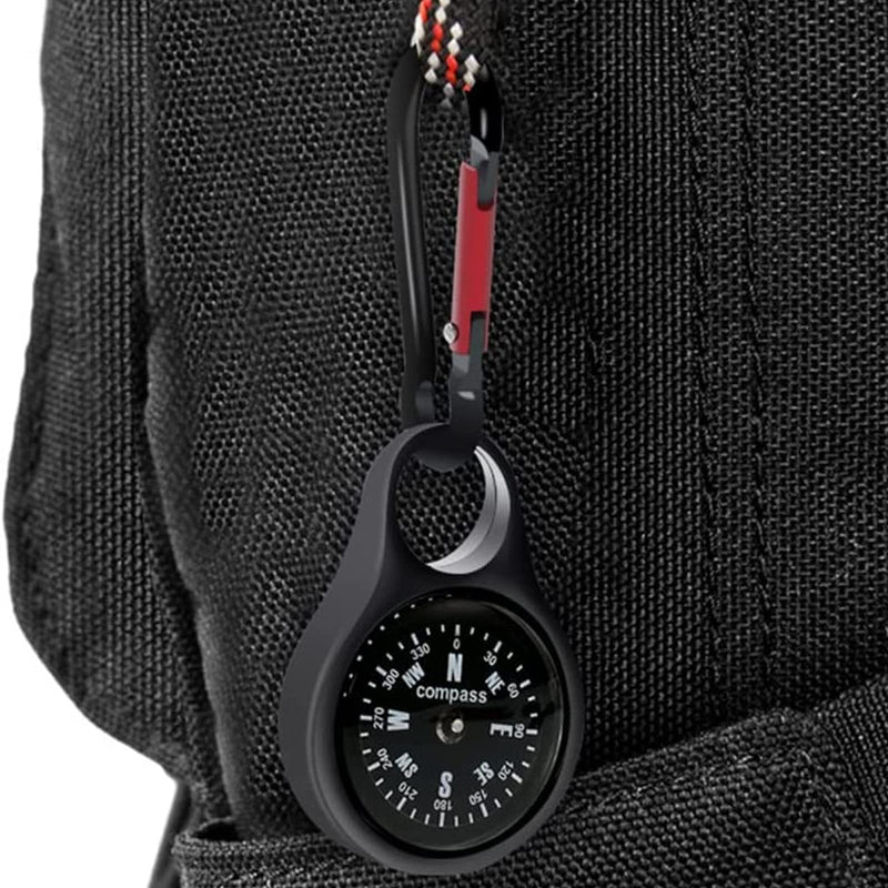 Keychain Survival Compass Portable Hiking Compass with Carabiner Mini Navigation Compass for Outdoor Travelling Camping Hunting Mountaineering Black - BeesActive Australia