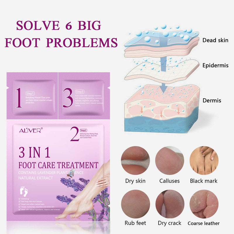 Foot Peel Mask, 3 Pairs Lavender Baby Foot Peel for Dry Cracked Feet, Moisturizing Exfoliating Socks 3 in 1 Foot Care for Dry, Aging, Dead Skin Remover for Feet - BeesActive Australia