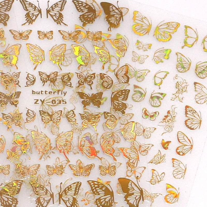 Gold Butterfly Stickers for Nails Maple Leaf Nail Art Self Adhesive Sticker Holographic 3D Nail Decals Laser Nail Foil DIY Nail Art Decorations for Girls Women - BeesActive Australia