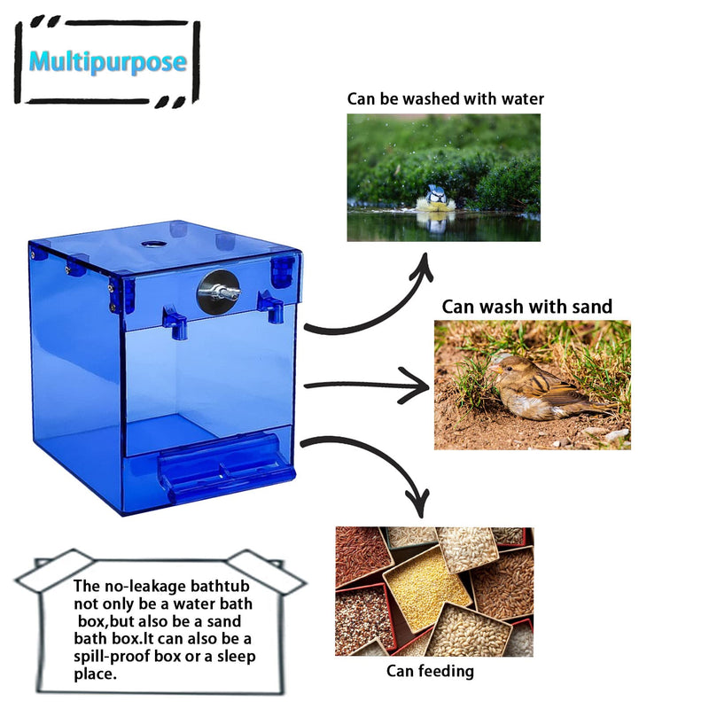 kathson Acrylic Bird Bath Box,Parrot Blue No-Leakage Bathtub for Cage Hanging Tube Shower Box Cage Accessory with Water Injector Birds Feeding Spoon for Small Pet Canary Lovebirds Budgies(3 Pcs) - BeesActive Australia