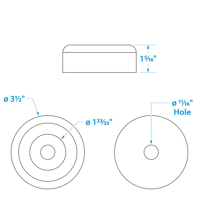 [AUSTRALIA] - Seachoice 56400 Molded Roller End Cap – Black Rubber – 3-1/2 Inches Diameter – 5/8 Inch ID Hole 