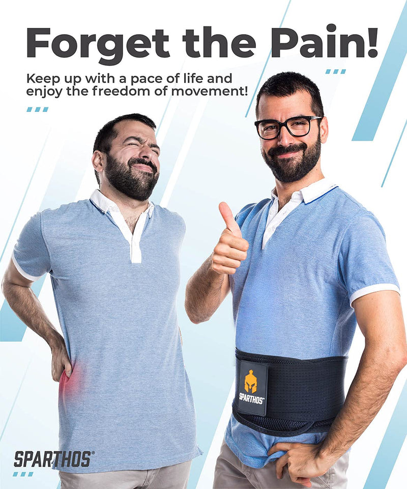 Back Brace by Sparthos - Immediate Relief for Back Pain, Herniated Disc, Sciatica, Scoliosis and More! - Breathable Mesh Design with Lumbar Pad - Adjustable Support Straps - Lower Back Belt [S] S: Belly: 66 - 97cm Black - BeesActive Australia