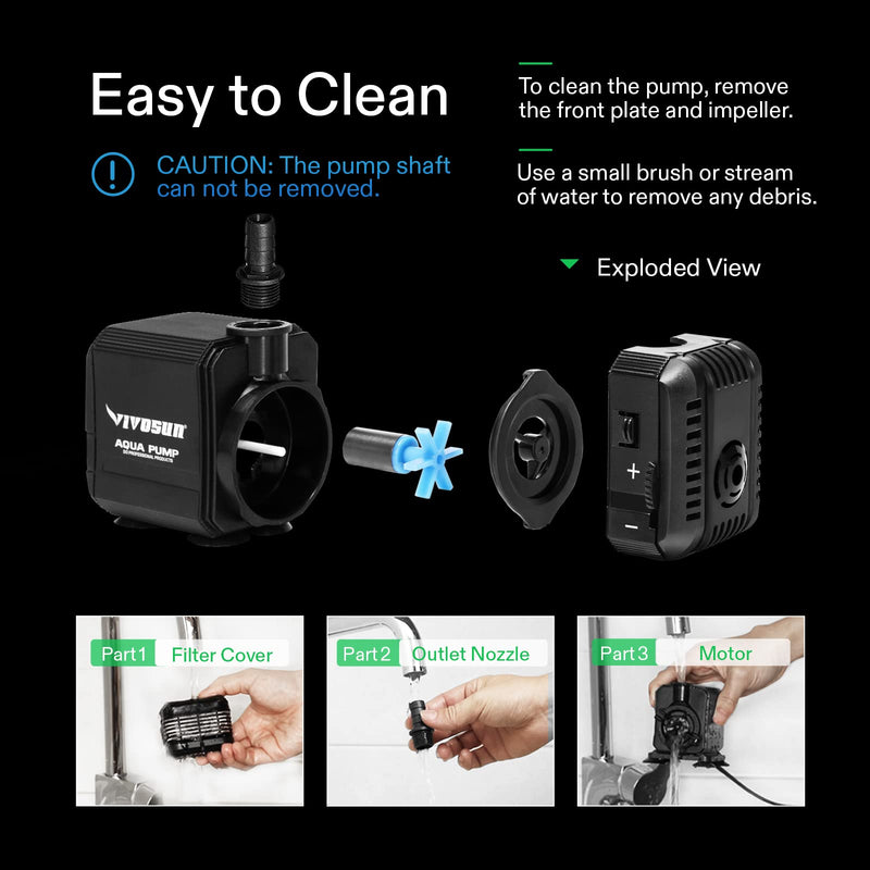 VIVOSUN 2-pack 210GPH Submersible Pump(800L/H, 8W), Ultra Quiet Water Pump with 3.3ft High Lift, Fountain Pump with 5ft Power Cord, 2 Nozzles for Fish Tank, Pond, Aquarium, Statuary, Hydroponics - BeesActive Australia