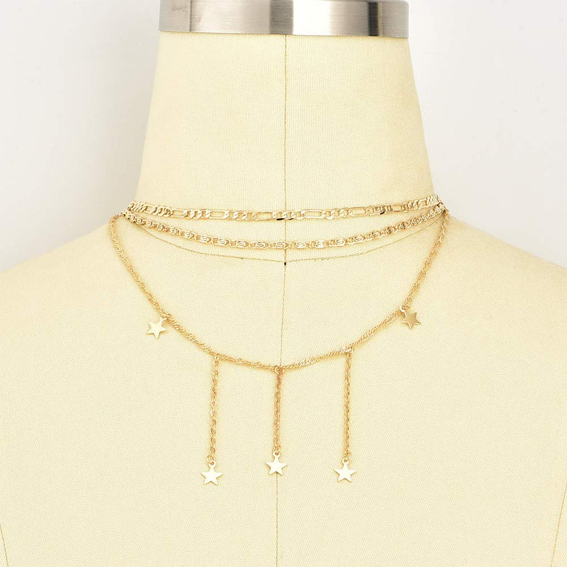 DoubleNine Star Pendant Layering Necklaces Tassels Charm 2 Way Choker Gold Sequins Chic Dainty Jewelry Accessories for Bridesmaid Women Girl set of 2 - BeesActive Australia