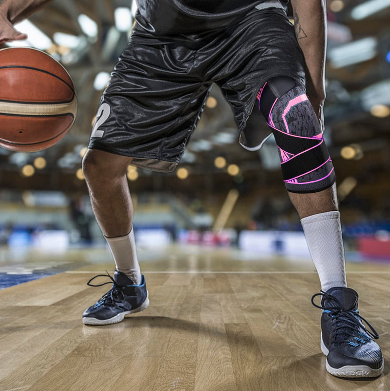 Compression Arthritis Knee Brace Support with Straps, Knee Sleeve Recovery from Meniscus Tear, ACL,MCL,Joint Pain Relief, Improve Performance for Running, Workout,Basketball. 1 Pack for Men and Women (Pink, XX-Large) Pink - BeesActive Australia