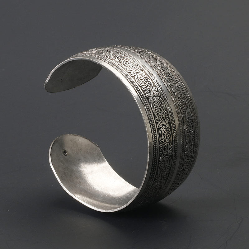 BODYA Tibeten Silver Carved Spiral Flower Connecting Branches Pattern Wide Band Open Cuff Bracelet Bangle - BeesActive Australia