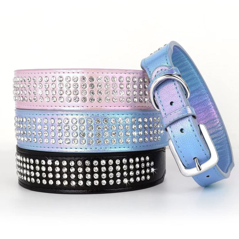 Beirui Bling Rhinestone Dog Collar with Diamonds Studded - Colorful PU Leather Padded Dog Collar 1.5 Inch Wide - Heavy Duty Bedazzled Dog Collar for Medium Large Dogs XL:Neck 19-24",Width 1.5" Black - BeesActive Australia