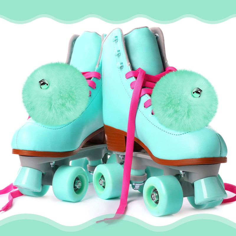Sumind 2 Pieces Roller Skate Pom Poms with Bells for Women Girls Princess Fluffy Tie-on Roller Skate Pom Poms Fuzzy Pom Poms for Quad Roller Skate Accessories Mint Green 8 cm - BeesActive Australia