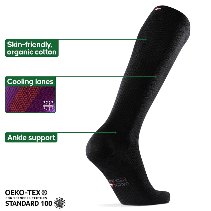 DANISH ENDURANCE Graduated Compression Socks, Organic Cotton, 14-18 mmHg, Flight socks, Women & Men Black 6-8 - BeesActive Australia