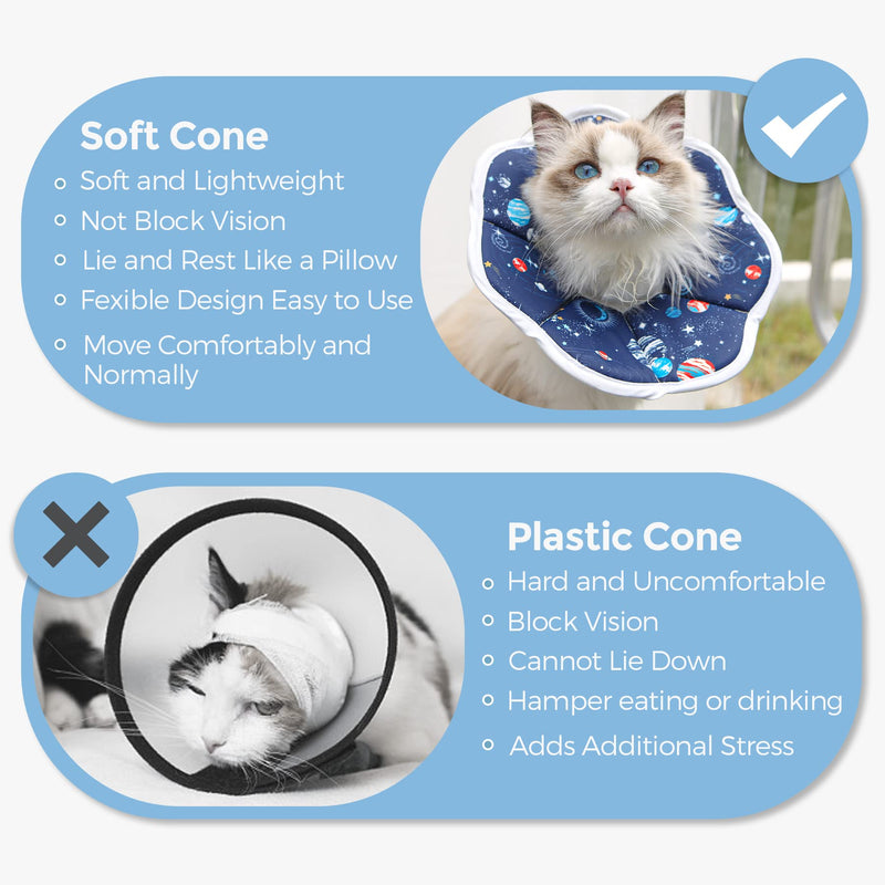 ComSaf Soft Cat Recovery Collar, Protective Adjustable Pet Cone Collar for After Surgery, Comfortable Lightweight Elizabethan Collar for Cat Kitten Prevent from Licking Wounds, Not Block Vision S (Neck:7-9 in) - BeesActive Australia
