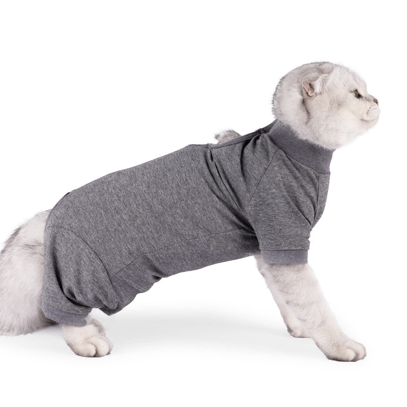 Cat Surgical Recovery Suit Professional for Male Female Dog Abdominal Wounds Cone E-Collar Alternative, Anti-Licking Or Skin Diseases Pet Surgical Recovery Pajama Suit, Soft Fabric Onesies for Cats L(Pack of 1) Grey - BeesActive Australia