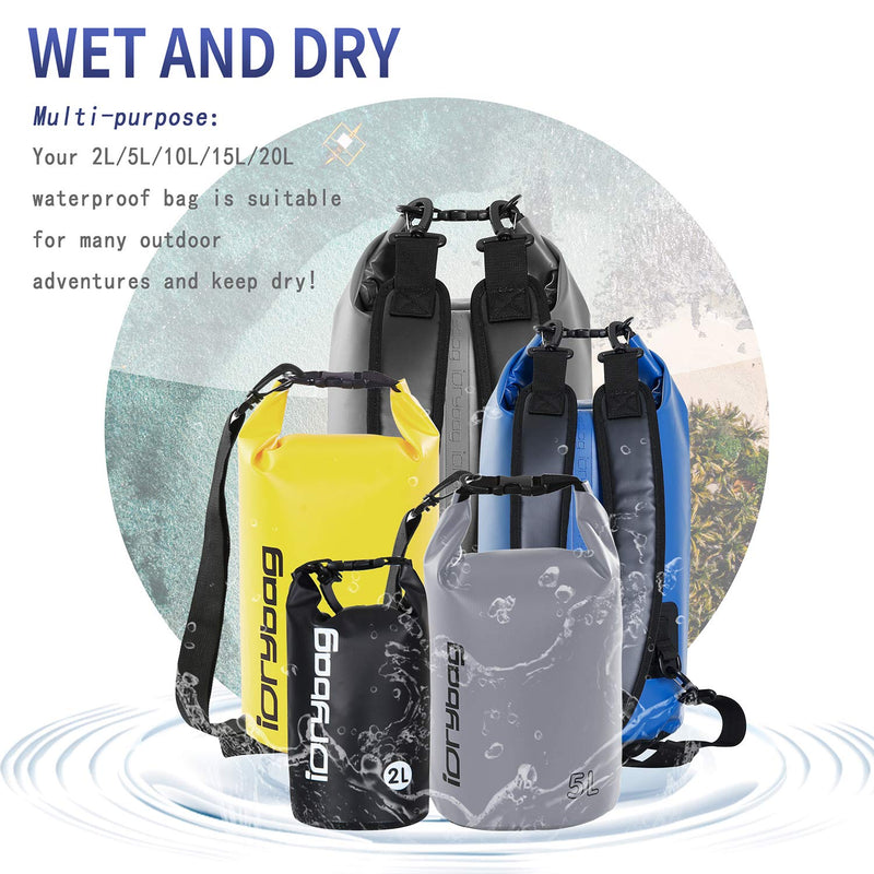 [AUSTRALIA] - IDRYBAG Dry Bag Waterproof Floating, PVC Waterproof Bag Roll Top, 2L/5L/10L/15L/20L Dry Bag Kayak Storage for Kayaking, Boating, Rafting, Swimming, Hiking, Camping, Travel, Beach gray 10L 