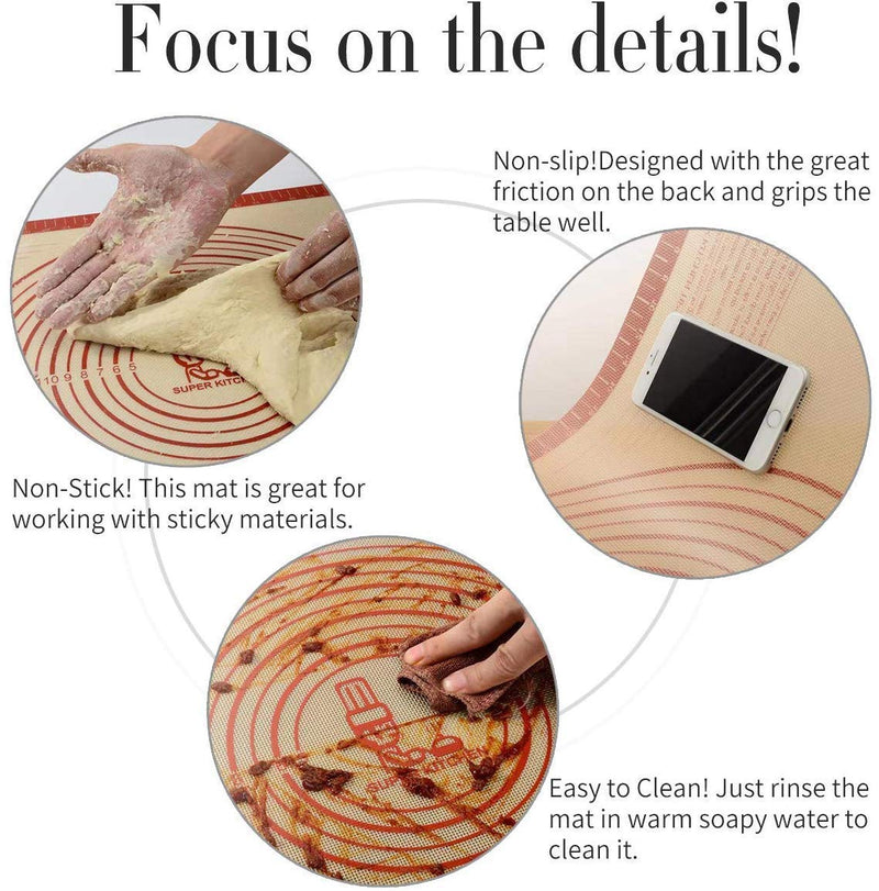 Non-slip Pastry Mat Extra Large with Measurements 28''By 20'' for Silicone Baking/ Counter Mat, Dough Rolling Mat,Oven Liner,Fondant/Pie Crust Mat By Folksy Super Kitchen Red 20×28 - BeesActive Australia