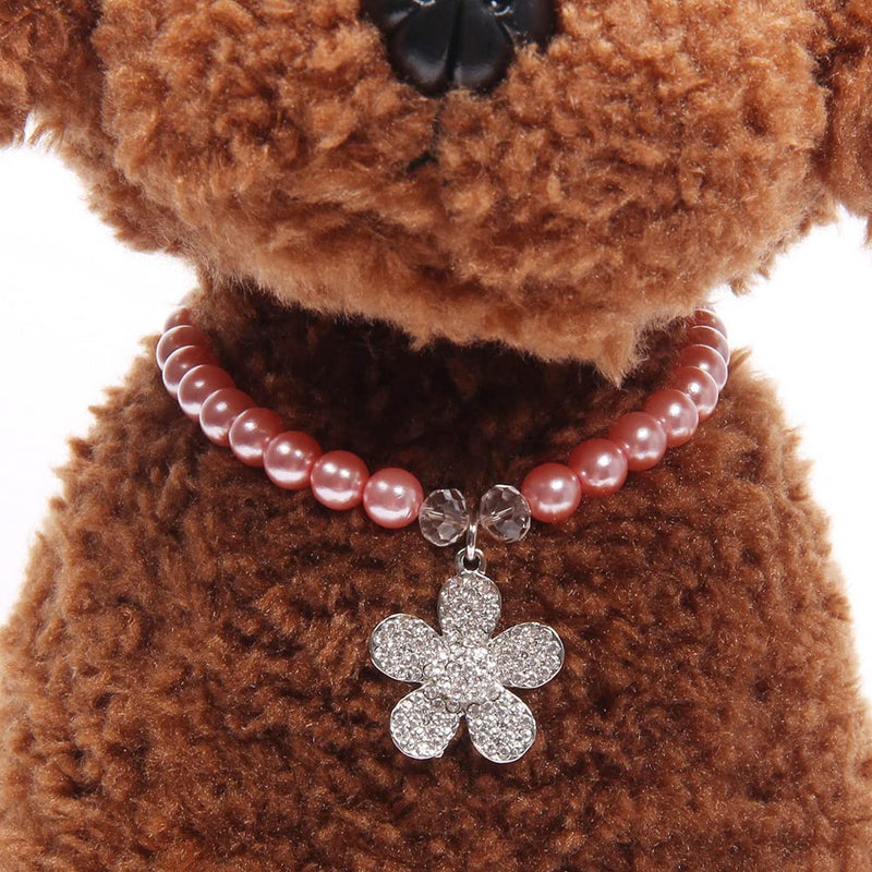 XKSRWE Dog Beads Necklace Collar with Rhinestones Flower Charm Pendant Pet Puppy Jewelry for Female Dogs Cats Small - BeesActive Australia