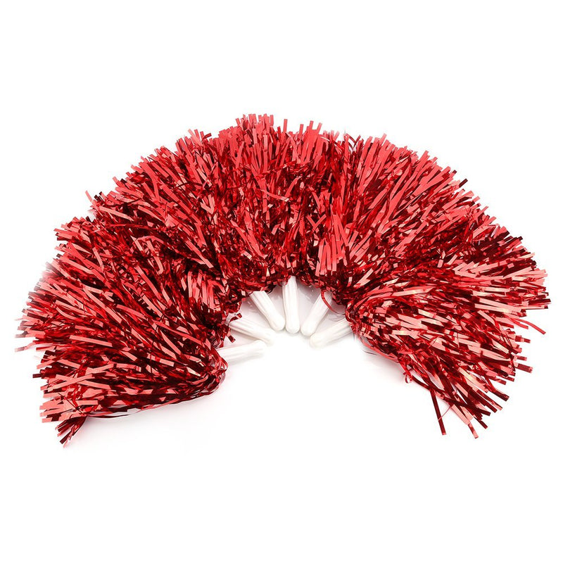 [AUSTRALIA] - Comicfs 12 PCS Cheerleading Pom Poms Sports Dance Cheer Plastic Pom Pom for Sports Team Spirit Cheering, Party Dance Sports Metallic Foil- Red 