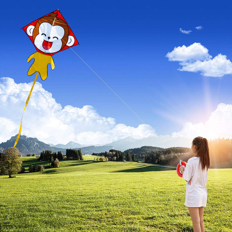 [AUSTRALIA] - Besra Cute Monkey Kite Single Line Easy to Fly Animal Nylon Diamond Kite with Handle & Strings for Kids and Adults 