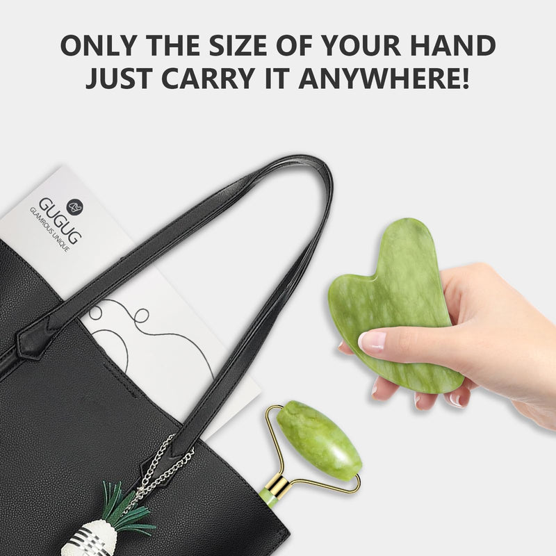 GUGUG Gua Sha and Jade Roller Set, Gua Sha Stone, Face Roller Massage Tool for Skin Care Routine, Guasha Tool for Face, Neck and Body Muscle Green - BeesActive Australia