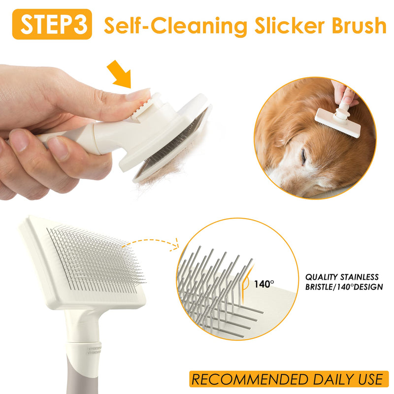MIU PET Professional Long Haired Dog Grooming Kit - Dog Grooming Brush, Dog Deshedding Brush and Self-Cleaning Slicker Brush for Dogs 3 in 1 Dog Brush Set Gift Box for Long Hair Dogs Owners - BeesActive Australia
