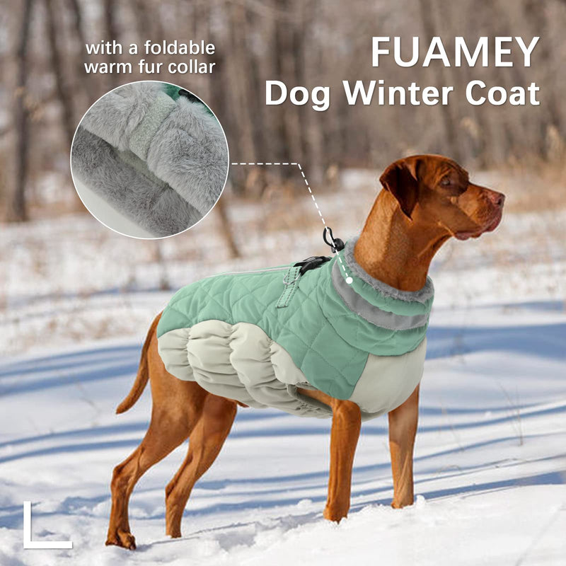 FUAMEY Dog Winter Jacket,Dog Cold Weather Coats Paded Dog Vest Warm Zip Up Dog Windproof Apparel Pet Fleece Lined Outfit for Small Medium Large Dogs with Harness Cozy Dog Clothes with Fur Collar Small(chest:17in) green - BeesActive Australia