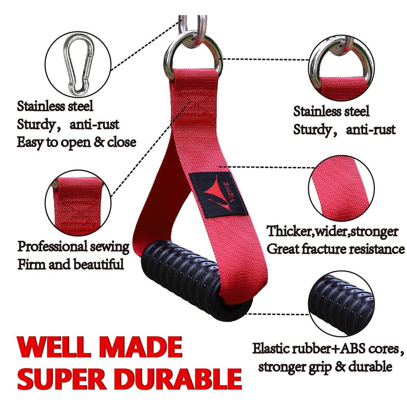 Vigoog Heavy Duty Gym Exercise Handles Attachment for Cable Machine,Resistance Band,Pulley System Home Fitness Workout Equipment, with Elastic Rubber Grip and 2 Large Carabiners Glory red - BeesActive Australia