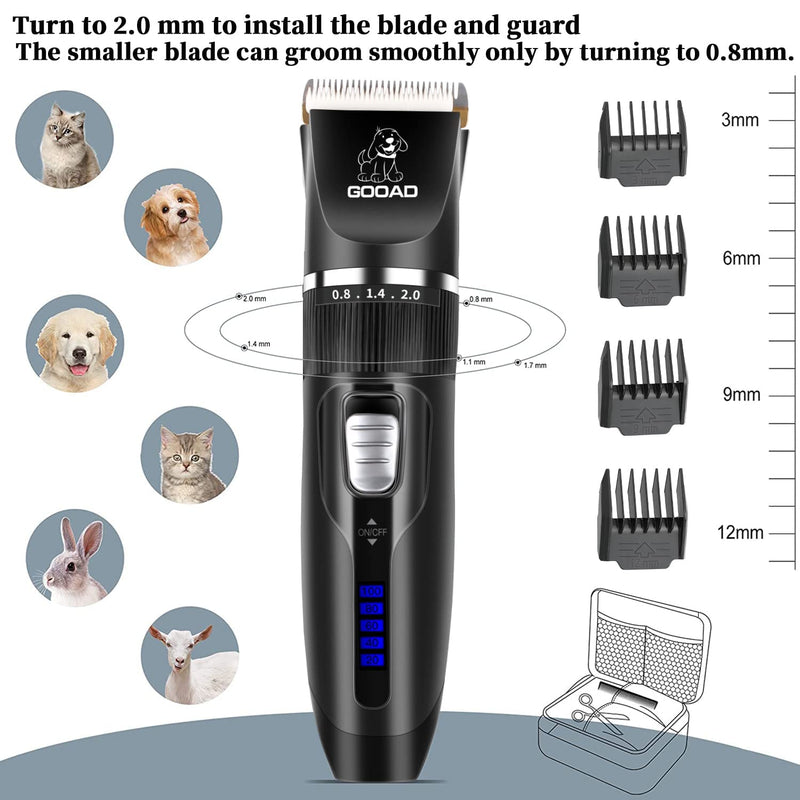 GOOAD Dog Clippers Professional Dog Grooming kit Low Noise Rechargeable Dog Trimmer Cordless Dog Hair Trimmer for Small Dogs and Cats,with LED Display (Black) - BeesActive Australia