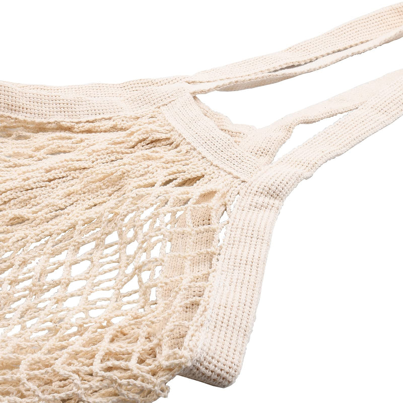 [2 Pack] Premium Mesh Grocery Bags, Reusable Produce Bags, Long Handle Net Tote Bags, 100% Cotton String Bags, Fruit and Vegetable Bags, Beige (Portable/Washable/Durable) - BeesActive Australia