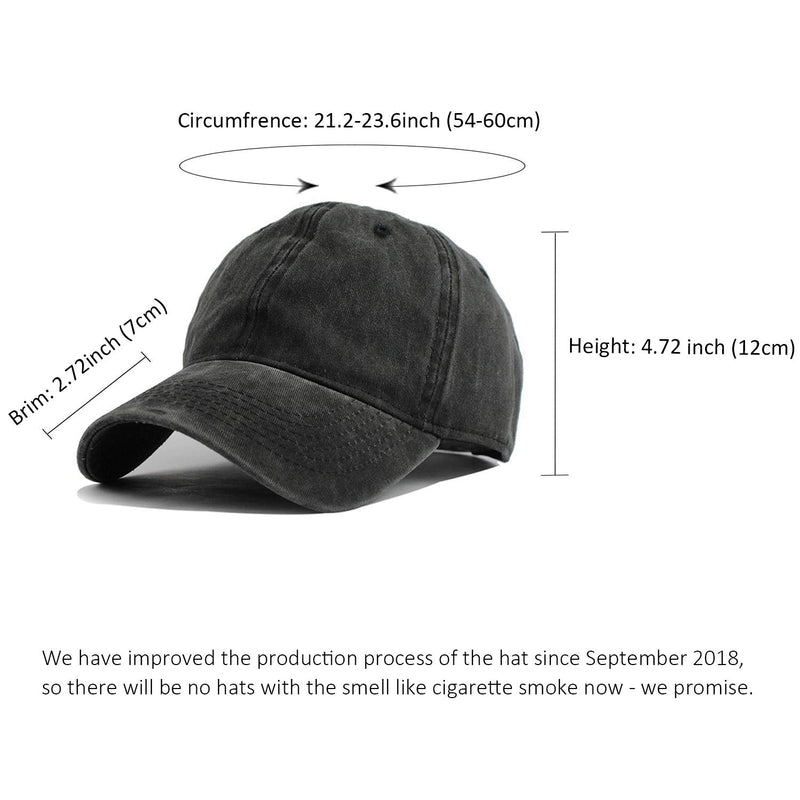 HH HOFNEN Men Women Washed Distressed Twill Cotton Baseball Cap Vintage Adjustable Dad Hat #1 Black - BeesActive Australia