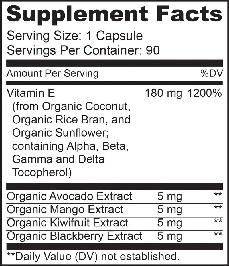 NATURELO Vitamin E with Mixed Tocopherols from Natural Sources (Coconut, Sunflower & Rice Bran) - 350mg - Includes Avocado, Mango, Kiwi & BlackBerry Extracts - 90 Vegan Capsules | 3 Months Supply - BeesActive Australia