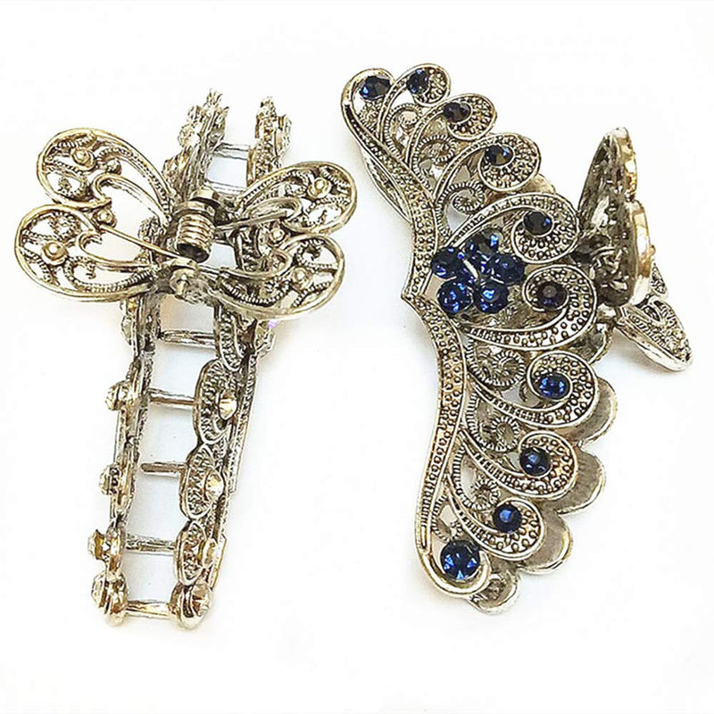 2Pcs Vintage Metal Hair Jaw Clip Rhinestone Crystal Large Clip Claw Hairpin Non-Slip Hair Clamps for Women Girls Fashion Accessories Headwear - BeesActive Australia
