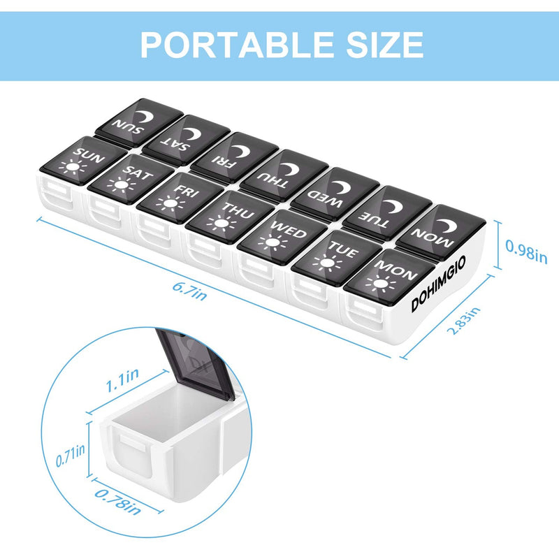 Pill Box Organiser 2 Times a Day, Pill Boxes 7 Day Twice a Day, Small Weekly Pill Box Case with 14 Compartments, Black (001) - BeesActive Australia